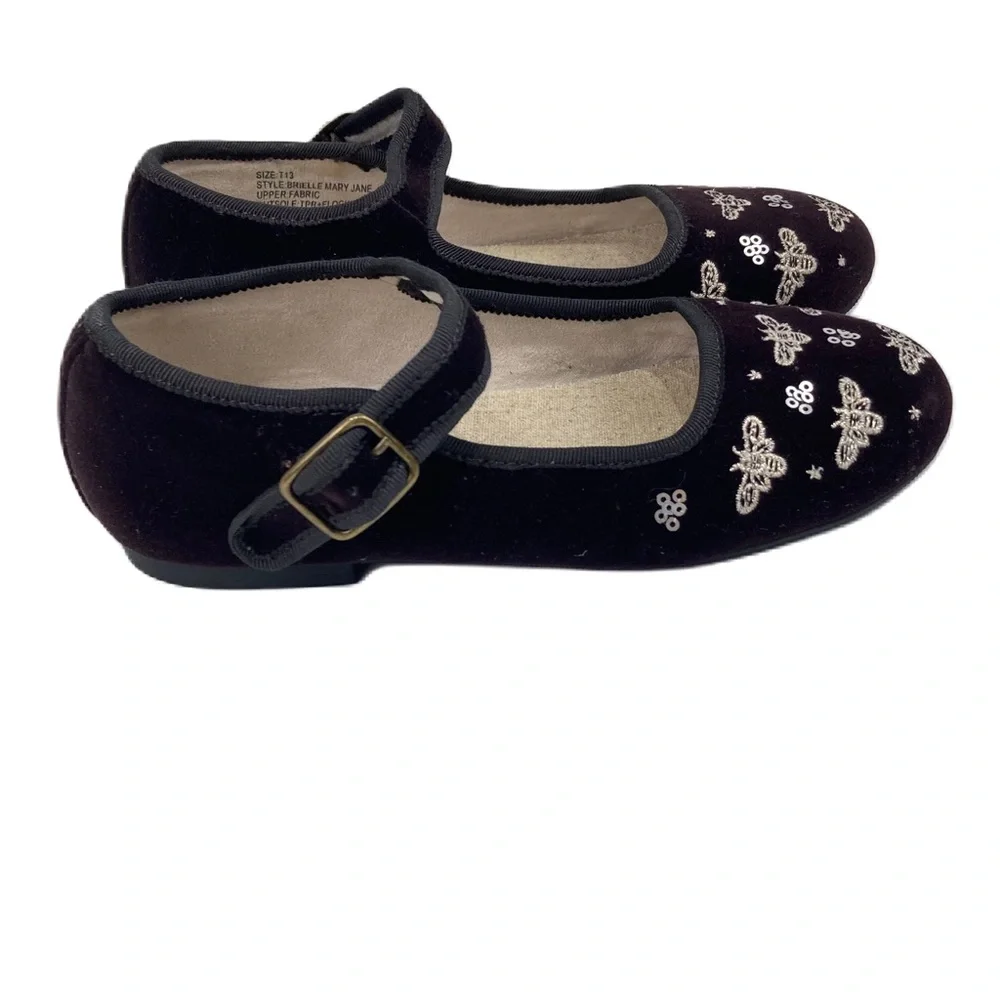 Joyfolie Mary Janes Buckle closure Black velvet Bee brass Flocking 13